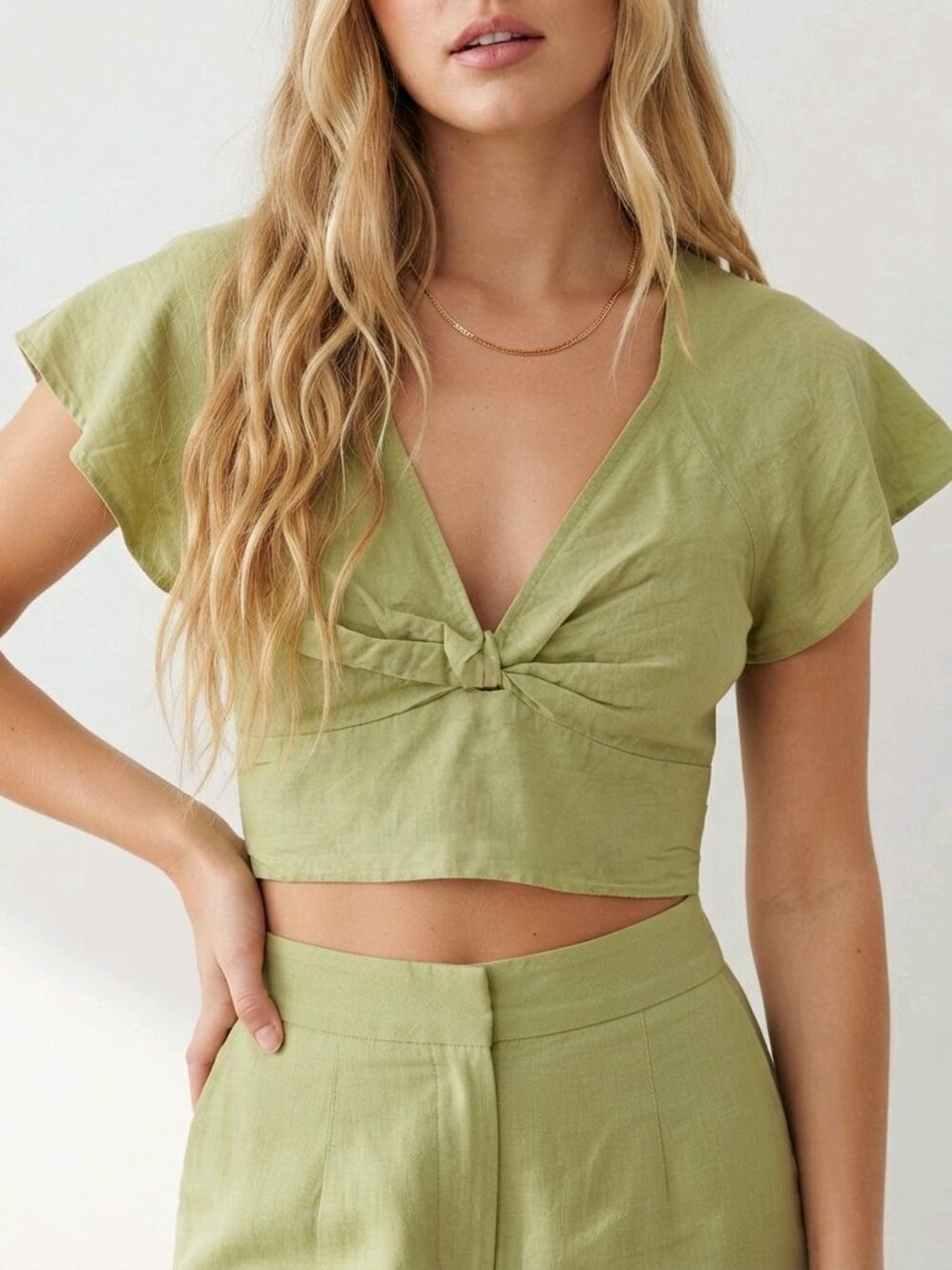 Anthropologie Twist Front Crop Top Size XS Green EUC